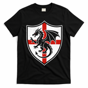 England Dragon Crest Shield Red Cross Emblem T-Shirt - Black