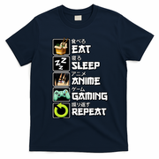 Eat Sleep Anime Gaming Repeat Kawaii Otaku Manga T-Shirt - Navy Blue