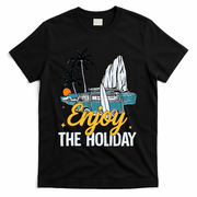 Enjoy The Holiday Summer Beach Palm Hawaiian T-Shirt - Black