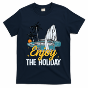 Enjoy The Holiday Summer Beach Palm Hawaiian T-Shirt - Navy