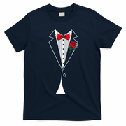 Elegant Tuxedo Red Rose Bow Tie Costume Party Tux T-Shirt - Navy Blue
