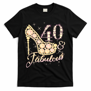 Fabulous & 40 Sparkly Heel 40th Birthday T-Shirt - Black