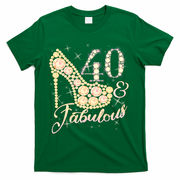 Fabulous & 40 Sparkly Heel 40th Birthday T-Shirt - Green