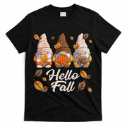 Funny Autumn Gnomes Autumn Leaves Hello Fall  T-Shirt - Black