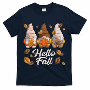 Funny Autumn Gnomes Autumn Leaves Hello Fall  T-Shirt - Navy