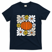 Fall Autumn Halloween Pumpkin Pattern T-Shirt - Navy Blue