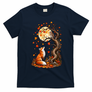 Fox And Owl Autumn Fall T-Shirt - Navy Blue