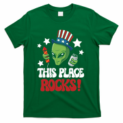 Funny Alien Uncle Sam Rocks Fireworks Party Gift T-Shirt - Green