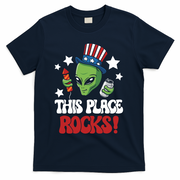 Funny Alien Uncle Sam Rocks Fireworks Party Gift T-Shirt - Navy