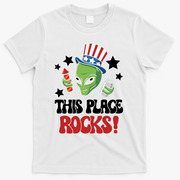 Funny Alien Uncle Sam Rocks Fireworks Party Gift T-Shirt - White