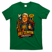 Funny Bill Clinton – Vintage 90s President Sax Design T-Shirt - Green