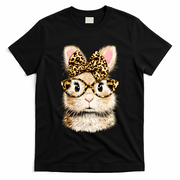 Funny Bunny Face Glasses Leopard Rabbit Easter T-Shirt - Black