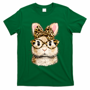 Funny Bunny Face Glasses Leopard Rabbit Easter T-Shirt - Green