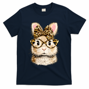 Funny Bunny Face Glasses Leopard Rabbit Easter T-Shirt - Navy