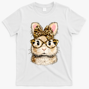 Funny Bunny Face Glasses Leopard Rabbit Easter T-Shirt - White