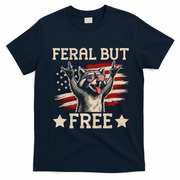 Feral But Free Raccoon USA Freedom America T-Shirt - Navy Blue