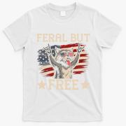 Feral But Free Raccoon USA Freedom America T-Shirt - White