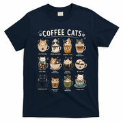 Funny Coffee Cats Cute Cat Themed Beverage T-Shirt - Navy Blue