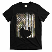 Funny Cute Camo US America Flag Turkey Day Hunting Thanksgiving T-Shirt - Black