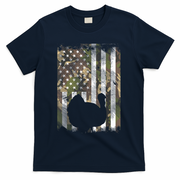Funny Cute Camo US America Flag Turkey Day Hunting Thanksgiving T-Shirt - Navy