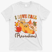 Funny Cute I Love Fall Prevention Retro Cartoon Socks Autumn Lover T-Shirt - White