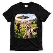 Funny Cat Selfie Easter Bunny Bigfoot UFO T-Shirt - Black