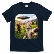 Funny Cat Selfie Easter Bunny Bigfoot UFO T-Shirt - Navy