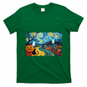 Funny Classic Van Gogh Inspired Halloween Scene T-Shirt - Irish Green