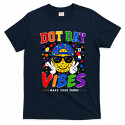 Funny Dot Day Vibes Smile Face Polka Dot T-Shirt - Navy Blue