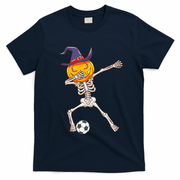 Funny Dabbing Skeleton Pumpkin Head Scary Witch Hat Soccer T-Shirt - Navy Blue