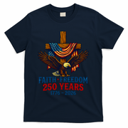 Faith Freedom 250 Years 1776-2026 American USA Flag Cross Eagle T-Shirt - Navy