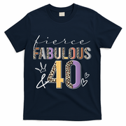 Fierce Fabulous & 40 Years Old Boho Leopard 40th Birthday T-Shirt - Navy