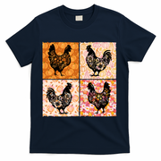 Floral Fall Chicken Cute Thankgiving T-Shirt - Navy