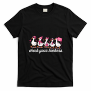 Funny Goose Breast Cancer Ducks Check Your Honkers T-Shirt - Black