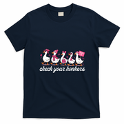 Funny Goose Breast Cancer Ducks Check Your Honkers T-Shirt - Navy Blue
