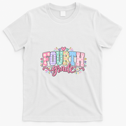 Fourth Grade Fun Colorful Floral Back To School T-Shirt - White