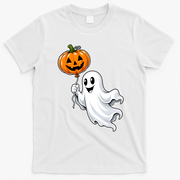 Flying Ghost Pumpkin Jack O Lantern Balloon Funny Cute Halloween T-Shirt - White