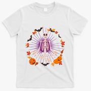 Funny Halloween Fall Autumn Namaste Yoga Skeleton T-Shirt - White