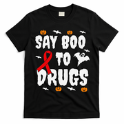 Funny Halloween Gift Say Boo To Drugs Awareness Red Ribbon T-Shirt - Black