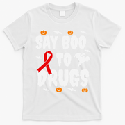 Funny Halloween Gift Say Boo To Drugs Awareness Red Ribbon T-Shirt - White