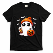 Family Halloween Mommy And Me Matching Outfits Ghost Graphic T-Shirt - Black