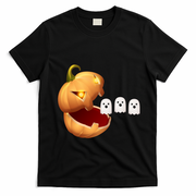 Funny Halloween Pumpkin Eating Ghost T-Shirt - Black
