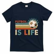 Fútbol Is Life Vintage Soccer Graphic for Fans T-Shirt - Navy Blue