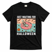 Funny Just Waiting For Halloween Skeleton Swimming Pool Summer T-Shirt - Black