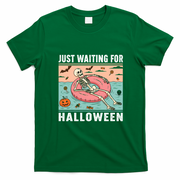 Funny Just Waiting For Halloween Skeleton Swimming Pool Summer T-Shirt - Irish Green