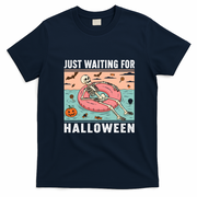Funny Just Waiting For Halloween Skeleton Swimming Pool Summer T-Shirt - Navy Blue