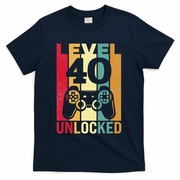 Funny Level 40 Unlocked Him BDay Turning 40th Birthday T-Shirt - Navy