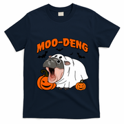 Funny Moo Deng Halloween Boo Ghost Costume Moodeng Lover T-Shirt - Navy Blue