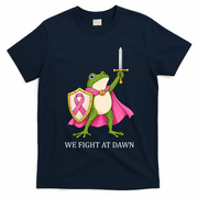 Funny Medieval Frog We Fight At Dawn Breast Cancer T-Shirt - Navy Blue