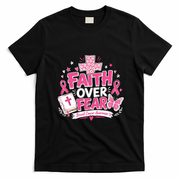 Faith Over Fear Breast Cancer Awareness Cross Bible T-Shirt - Black